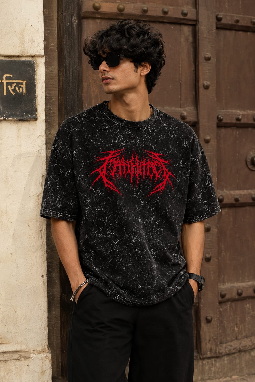 NEXIO-MARK-01 Acid-Wash Tee Over sized graphic street wear