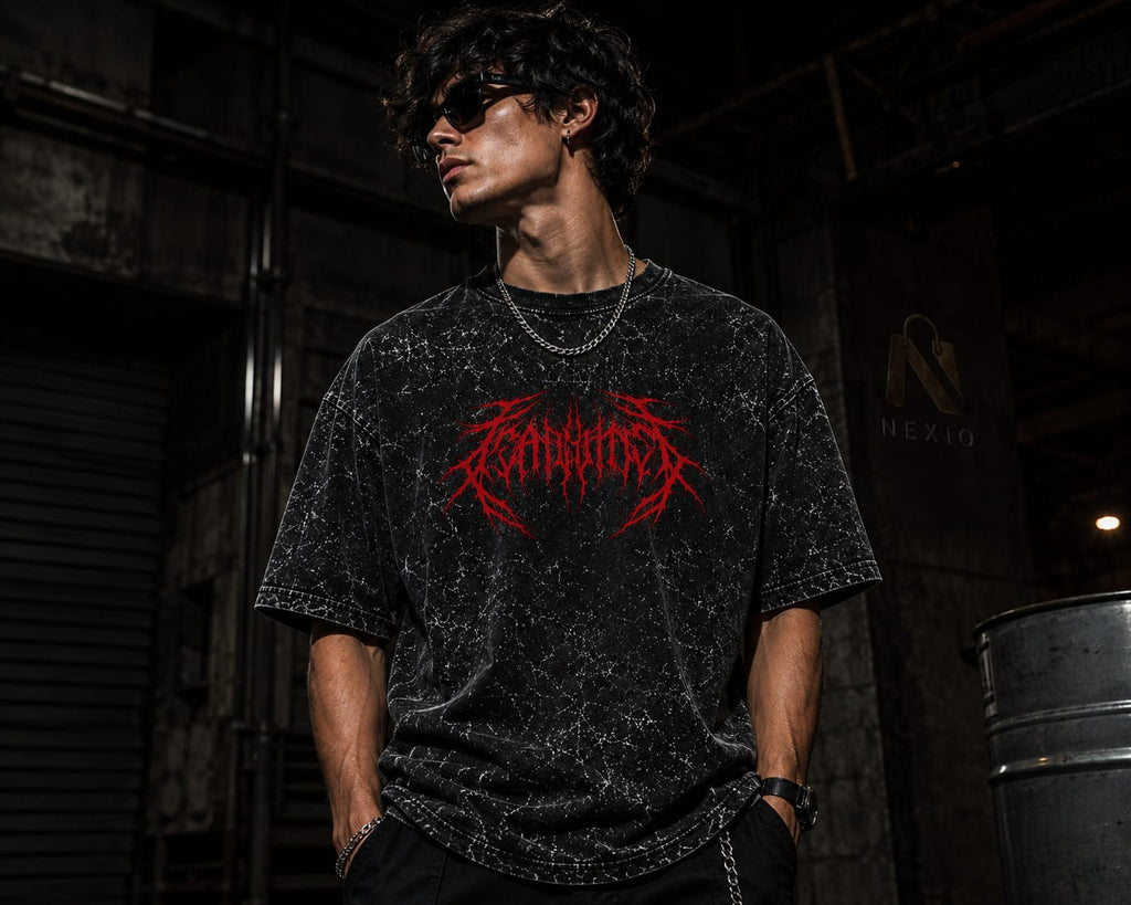 NEXIO-MARK-01 Acid-Wash Tee Over sized graphic street wear
