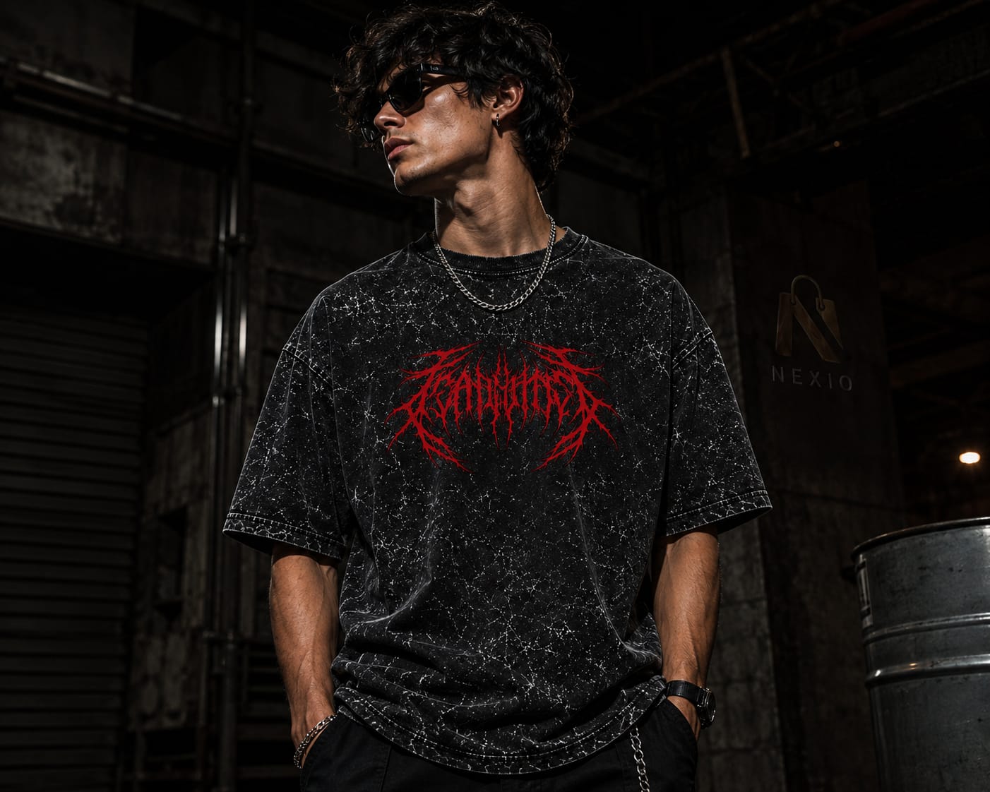 NEXIO-MARK-01 Acid-Wash Tee Over sized graphic street wear