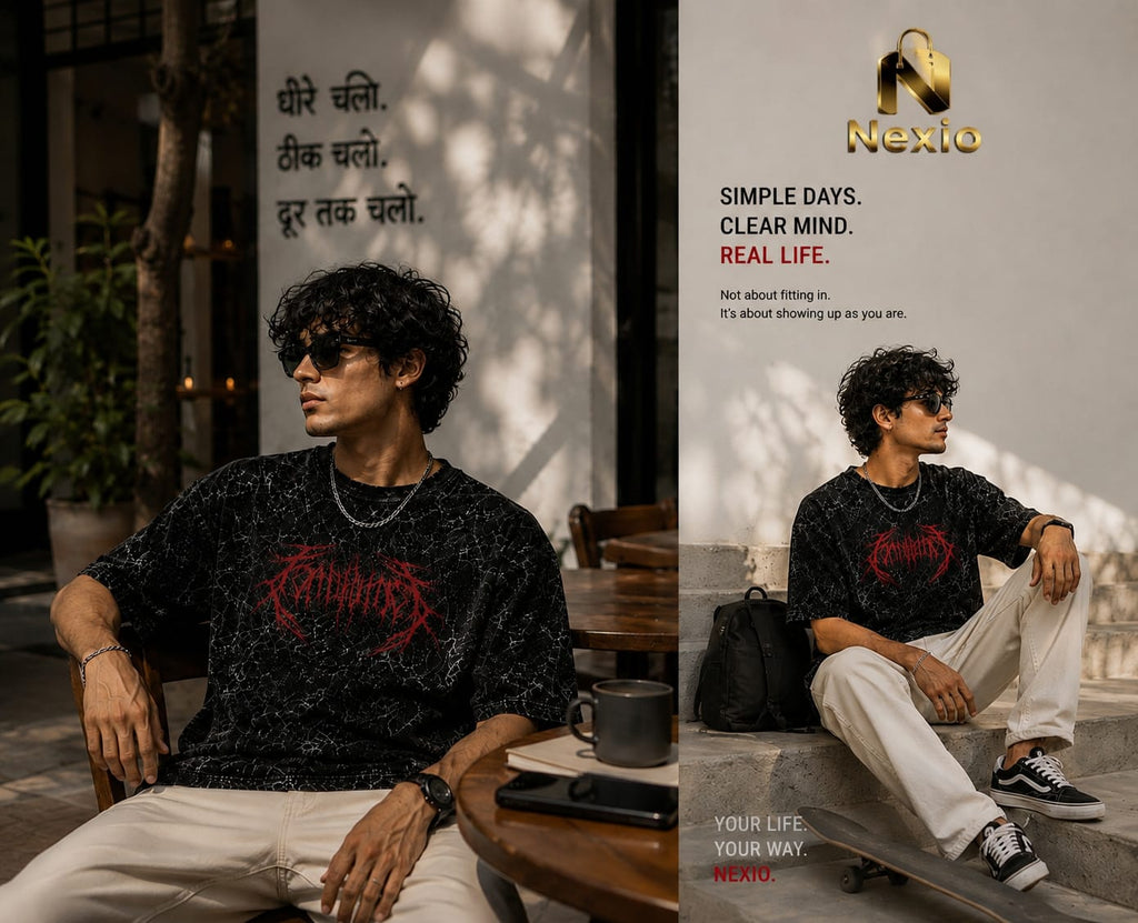 NEXIO-MARK-01 Acid-Wash Tee Over sized graphic street wear
