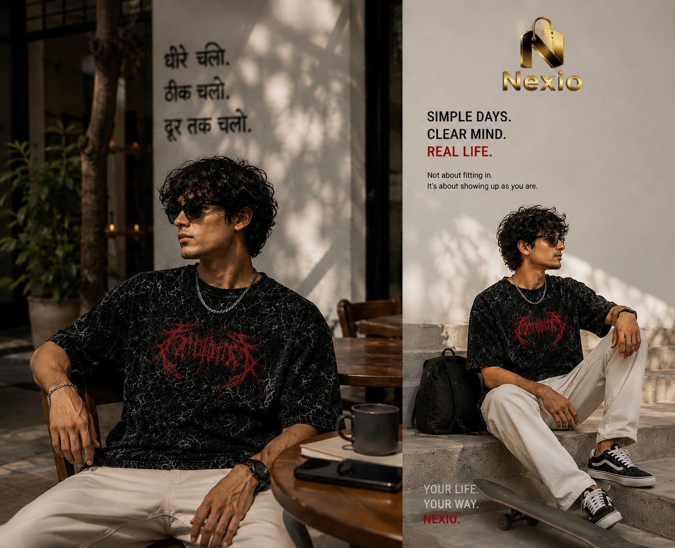 NEXIO-MARK-01 Acid-Wash Tee Over sized graphic street wear